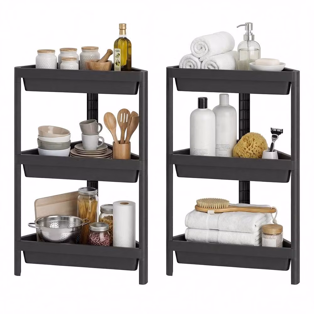 VOGREX 2-Pack 3-Tier Freestanding Corner Shower Caddy in Black – 3