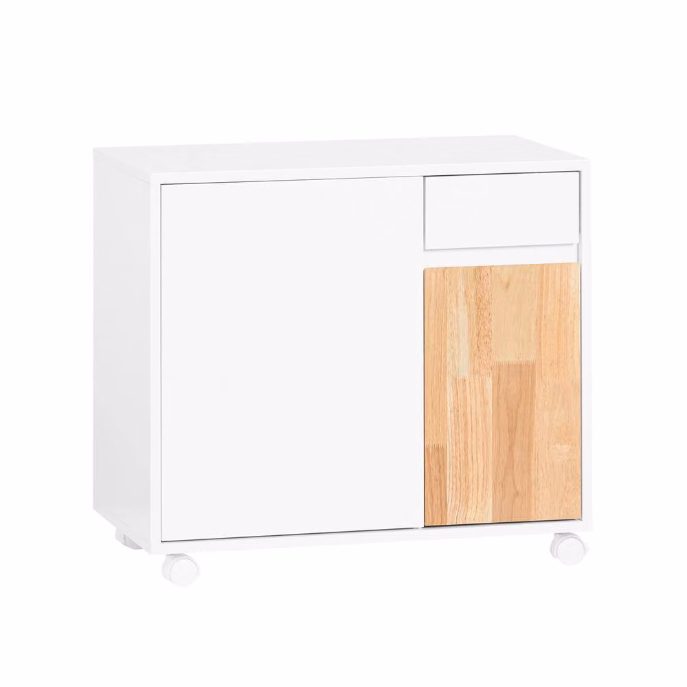 SoBuy Scandinavian Style Mobile Office Storage Cabinet in White and Natural Wood with Castors – 2