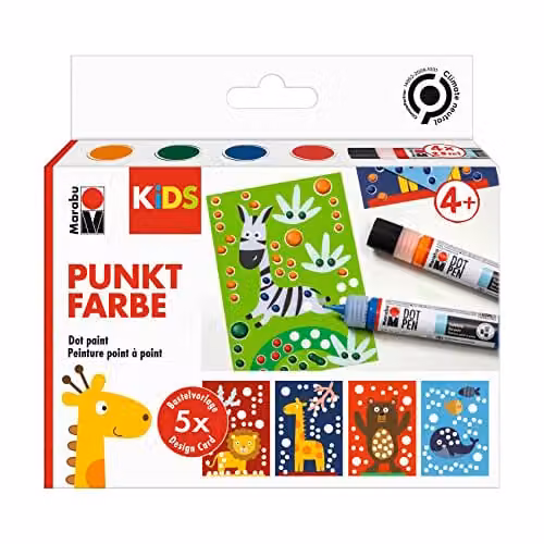 Marabu Kids Dot Pen Art Painting Set with Multicolour Ink, 4 x 25 ml