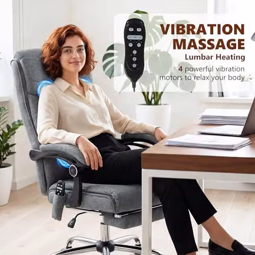 Vinsetto Grey Microfibre Executive Massage Office Chair with Heating and 4-Point Vibration, Height Adjustable, W/D/H: 64 x 76 x 120 cm – 4