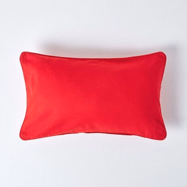 Homescapes Plain Red Cotton Rectangular Cushion Cover, W: 50 cm