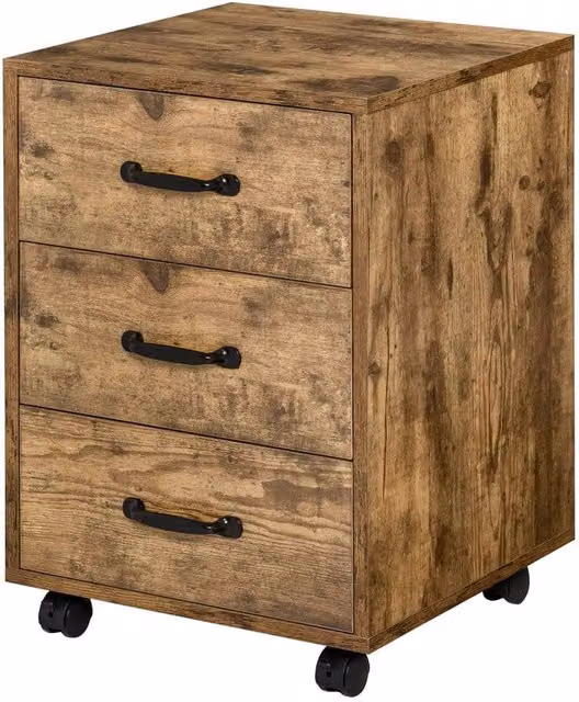 Kelvenix 3 Drawer Mobile Rolling File Cabinet in Brown, W/D/H: 60 x 60 x 57 cm