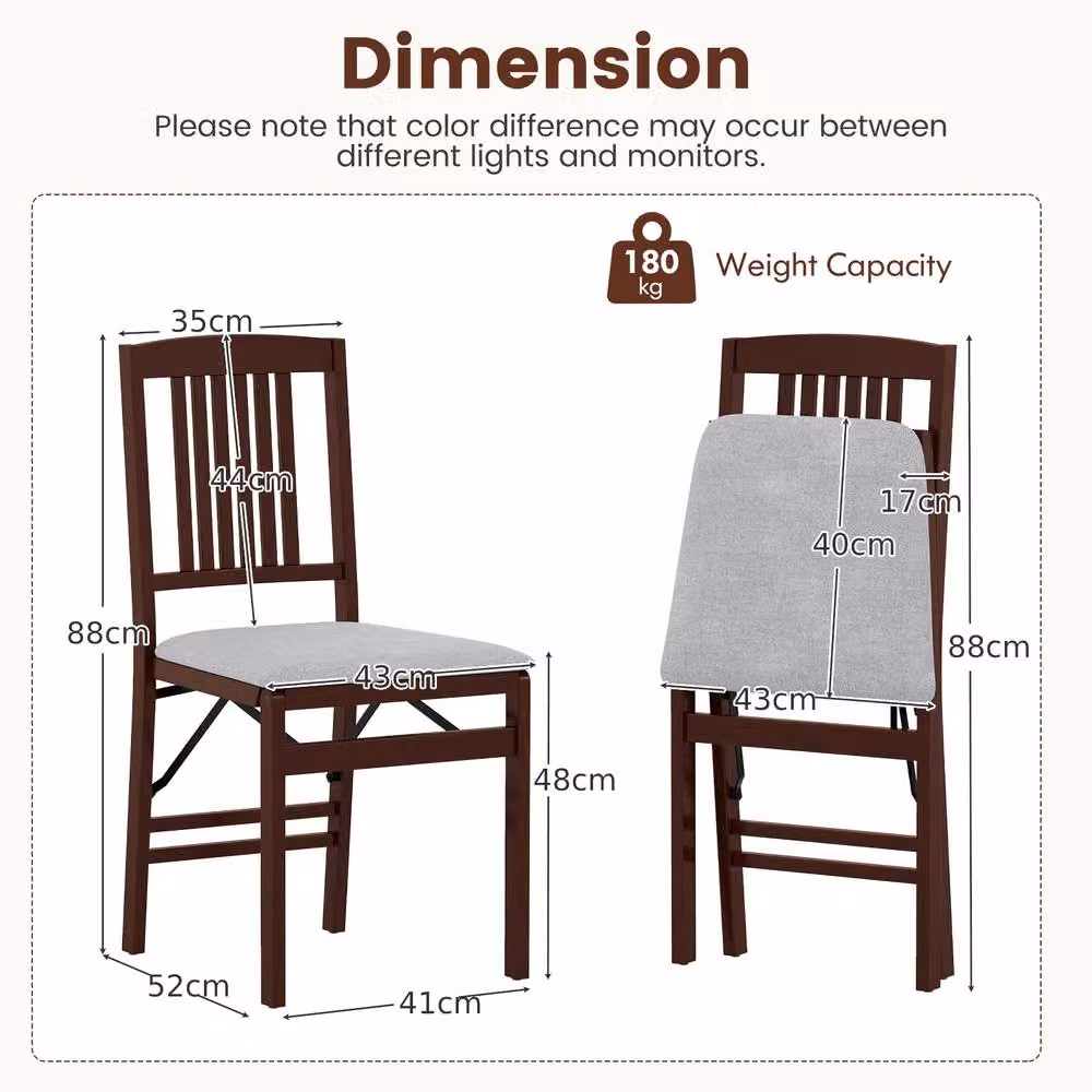Costway Set of 2 Grey Upholstered Folding Dining Chairs with Vintage Rubberwood Finish – 2