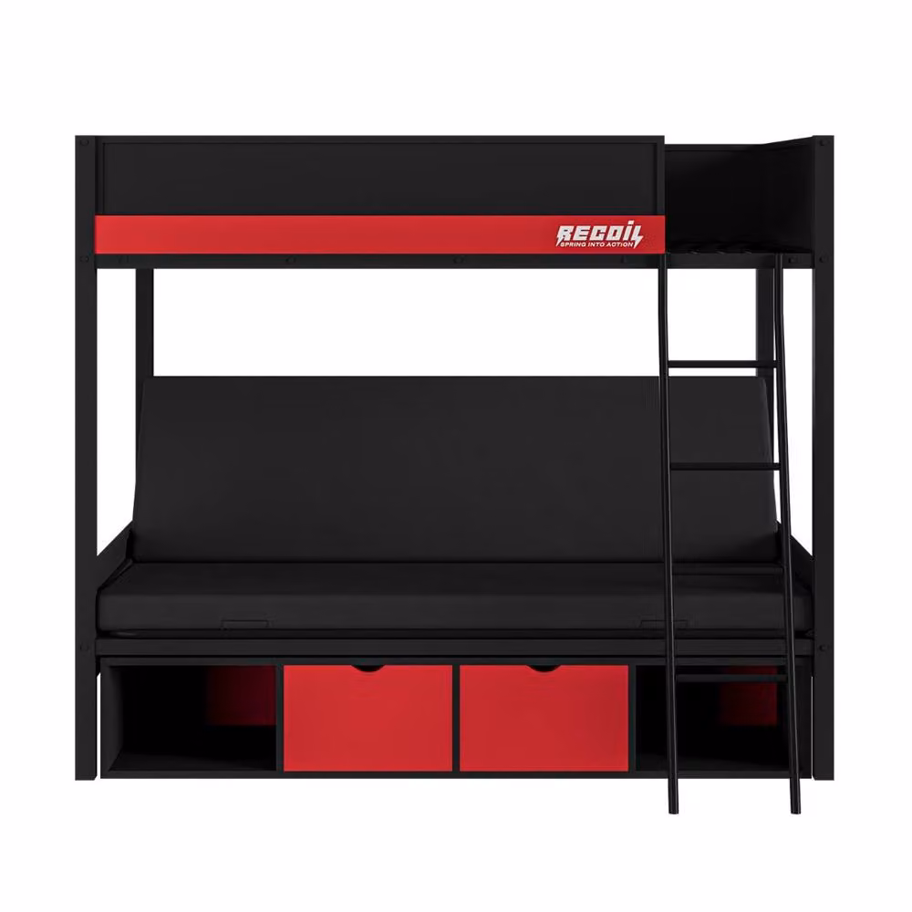 Flair Nova Metal Gaming Bunk Bed with Cotton Futon and Storage Drawers, Black and Red, Single Size (90 x 200 cm) – 4
