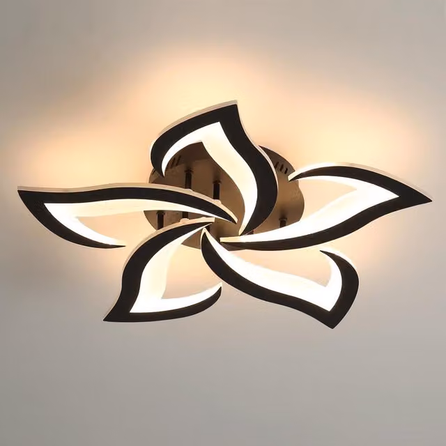 COMELY Modern LED Flower Ceiling Light, 60W Acrylic Lamp in Black with Warm White 3000K Glow