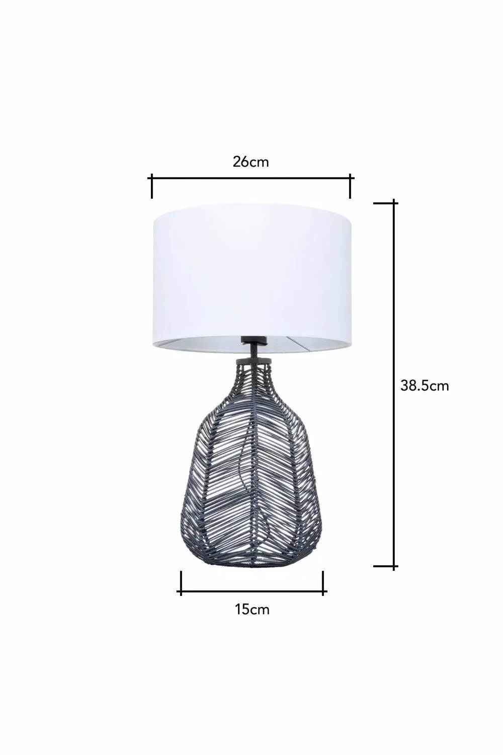 BHS Lighting Leo Modern Rattan Table Lamp in Grey, H 38.5 x W 26.0 cm – 3