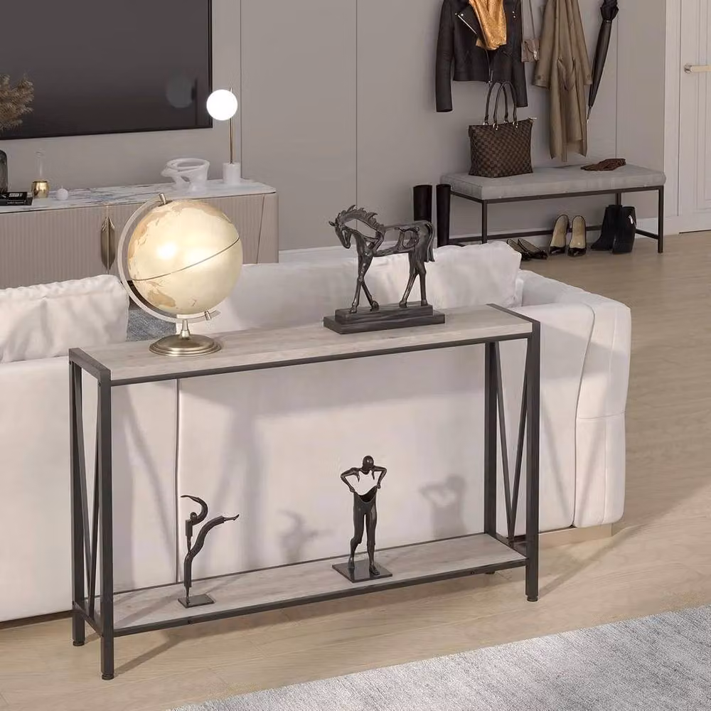 KORVIXA Grey 2-Tier Narrow Console Sofa Side Table – 4