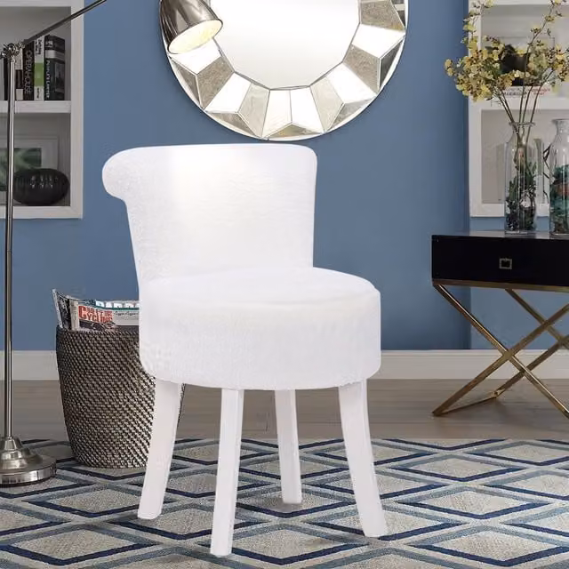 Livingandhome White Plush Dressing Stool with Upholstered Rubberwood Frame