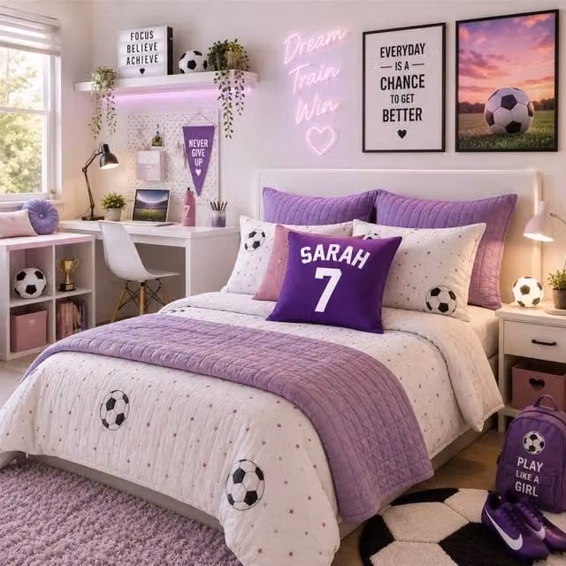 60 SECOND MAKEOVER Personalised Football Cushion Cover, Purple, W/D/H: 40.64 x 40.64 x 40.64 cm