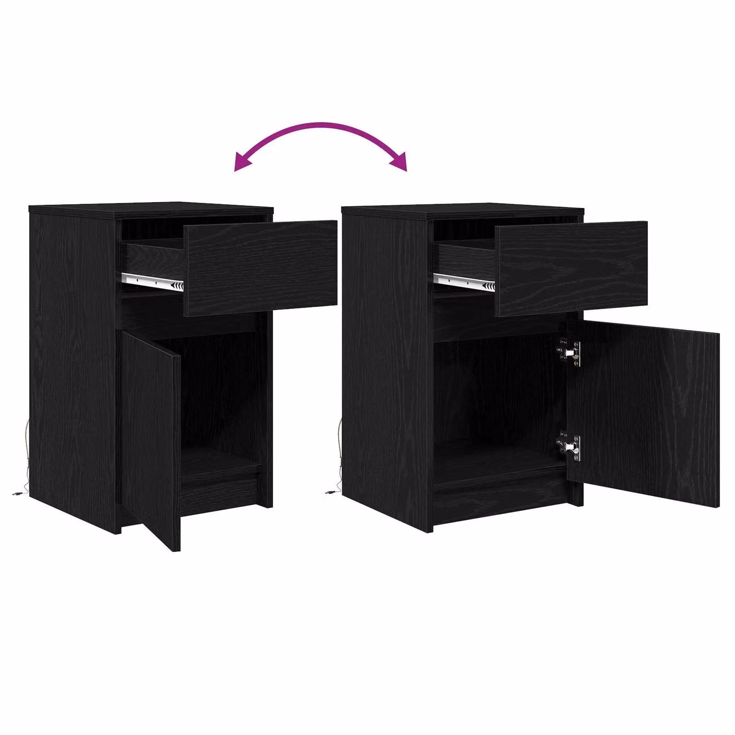 Berkfield Home Modern Black Oak Bedside Cabinet with Integrated Lighting, W: 38 cm, D: 34 cm, H: 61 cm – 6
