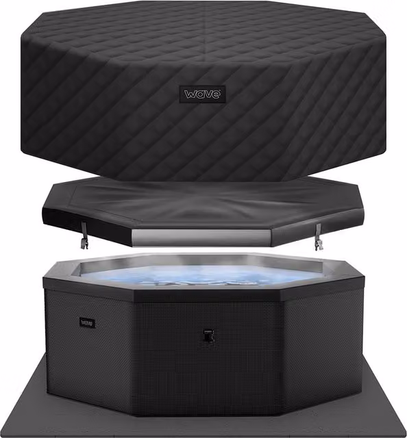 Wave Como 6-Person Inflatable Eco Foam Spa with Integrated Heater in Charcoal Black EnergySave Bundle