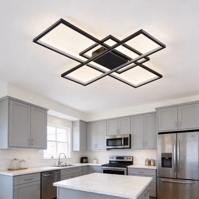 INMTFEI Black Modern Geometric LED Ceiling Light, Dimmable with Remote Control – 1