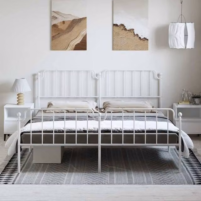 Berkfield Home Metal Bed Frame with Headboard and Footboard, White, W/D/H: 198 x 102 x 198 cm