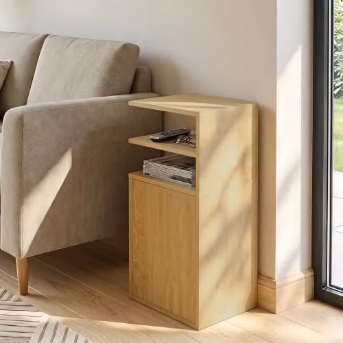 HOMCOM Set of 2 Slim Bedside Tables with Open Cubbies in Oak Brown, W/D/H: 30 x 25 x 60 cm – 5