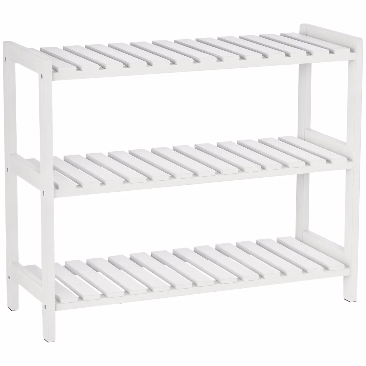 HOMCOM 3-Tier White Wood and MDF Slatted Shoe Rack for Hallway Storage – 2