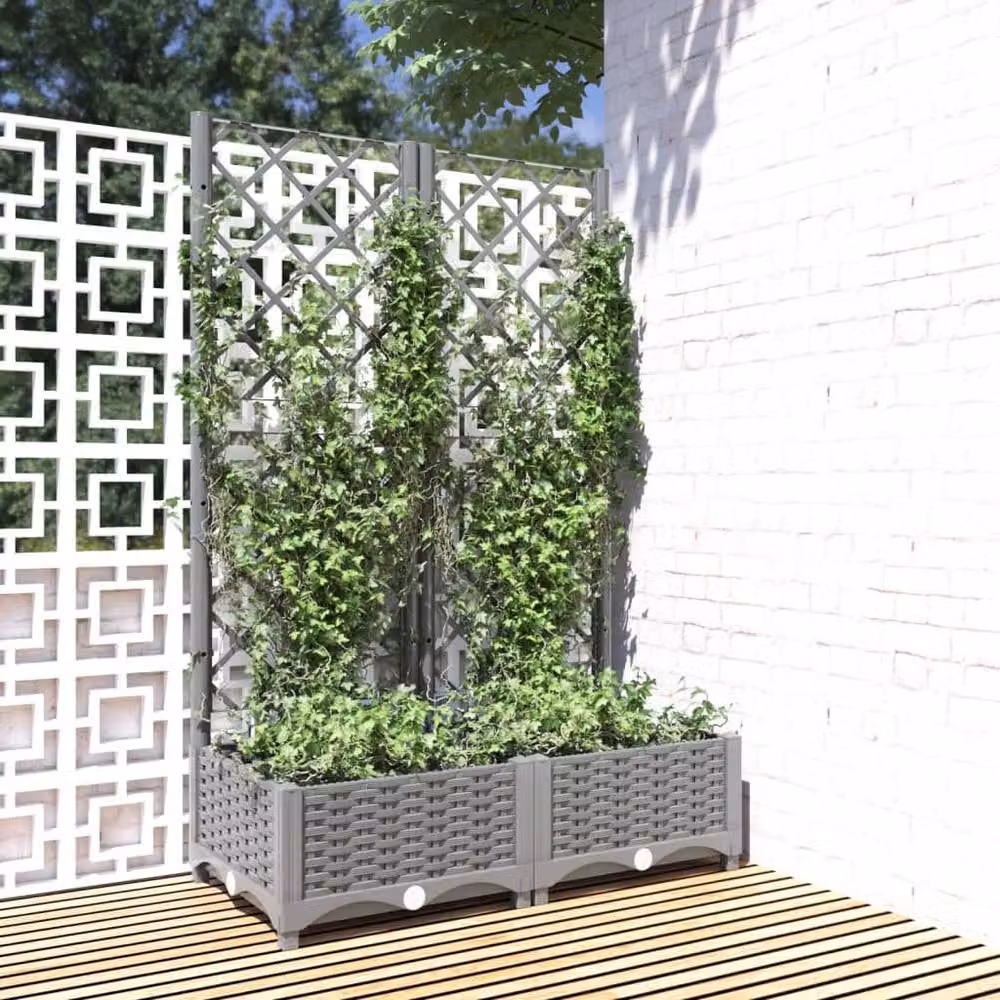 Berkfield Home Garden Planter with Trellis, Light Grey, W: 80 cm, D: 40 cm, H: 121.5 cm – 2