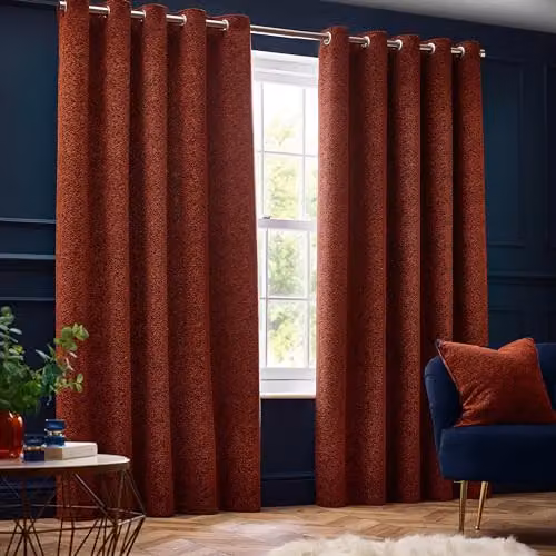 Paoletti Galaxy Copper Velvet Chenille Eyelet Curtain Pair, W: 168 cm, D: 137 cm – 1