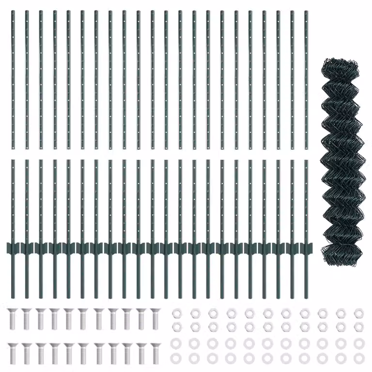 Berkfield Home Green Steel Chain Link Fence with 22 U-Profile Posts, H: 1.2 m x W: 25 m