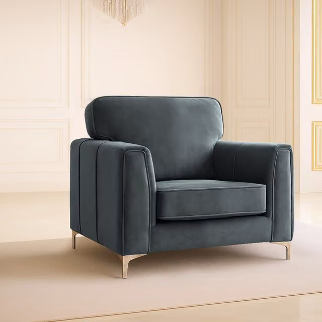 Somnior Beds Ltd Modern Velvet Armchair with Solid Wood Frame in Grey or Blue