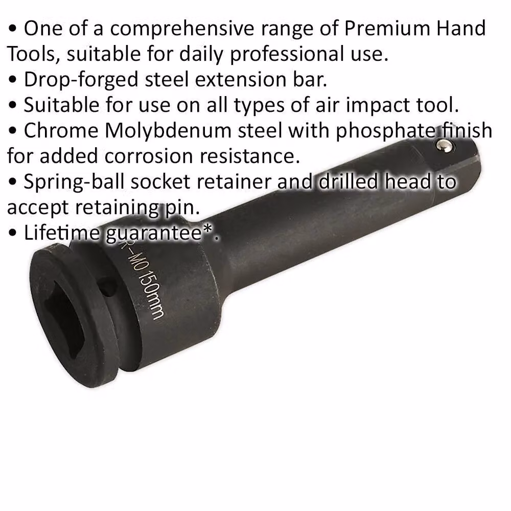 Loops 150mm Steel Impact Extension Bar with 3/4 inch Square Drive and Spring-Ball Socket Retainer in Silver and Black – 2