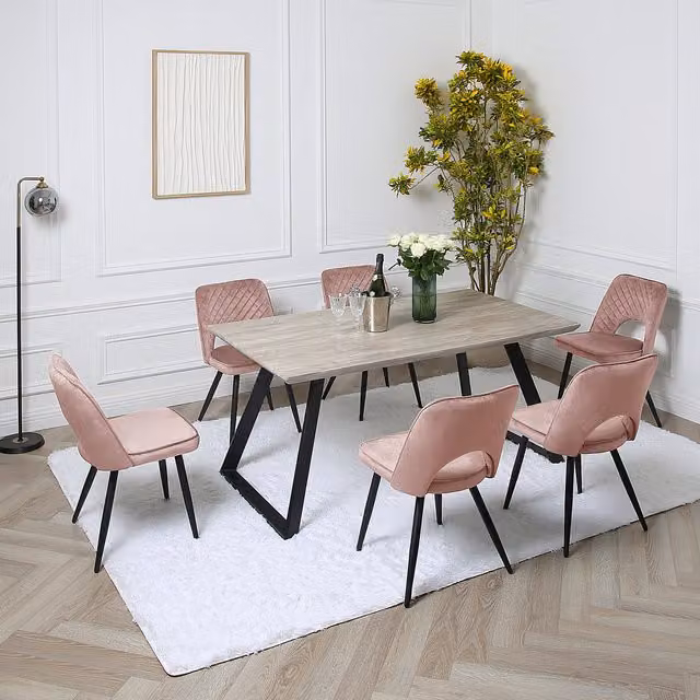 Home Garden Direct Dorchester Dining Set with Rectangular Wooden-Effect Table and 6 Chairs in Pink, W/D/H: 75 x 75 x 75 cm