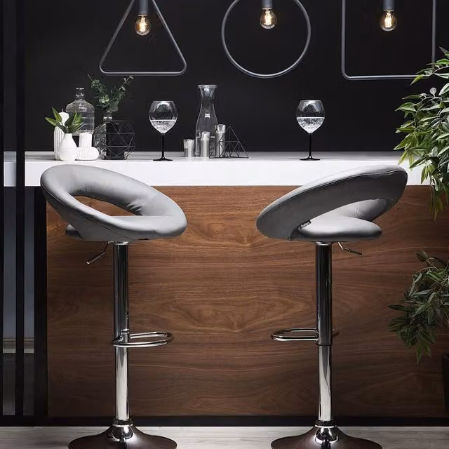 Wyld and Coco Grey Faux Leather Swivel Bar Stool with Gas Lift Height Adjustment – 1