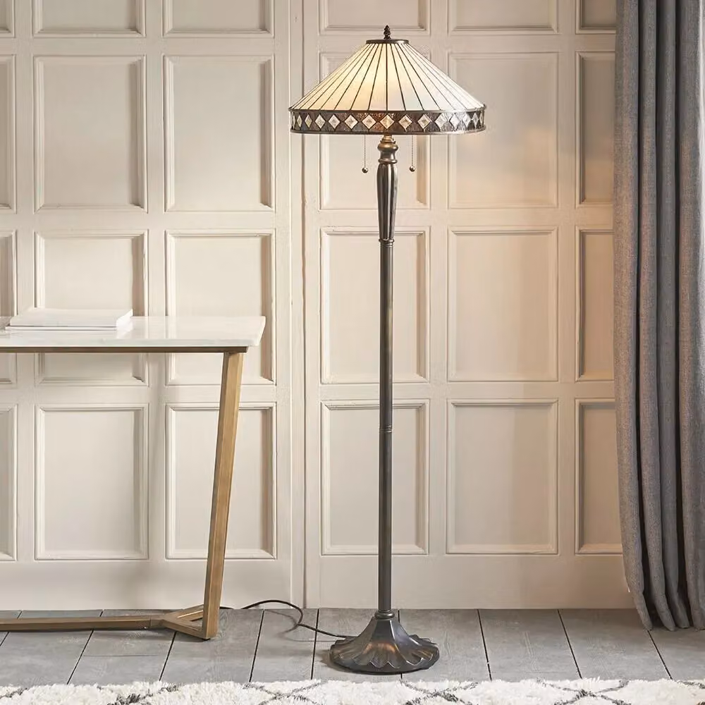 Loops Tiffany Twin Floor Lamp in Dark Bronze with Stained Glass Shades – 3