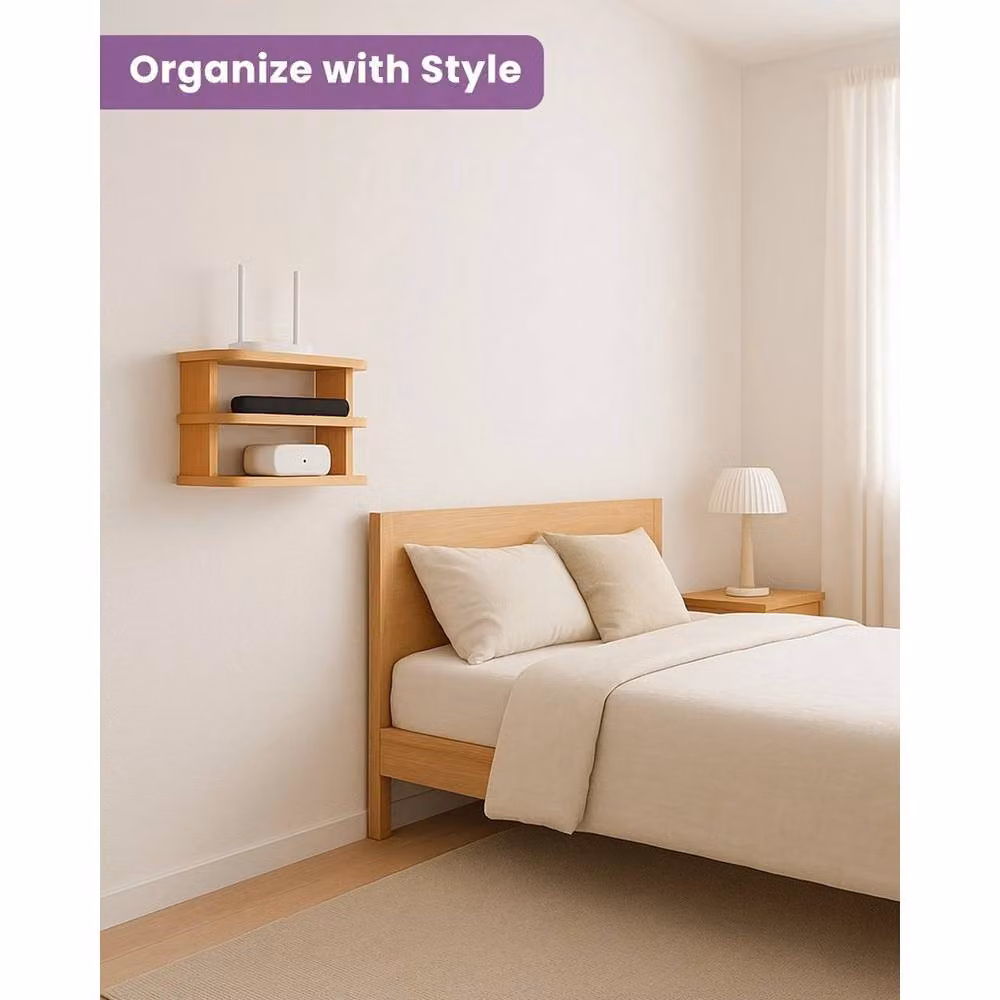 FORGEVIO Sky Box 3 Tier Floating Wall-Mounted Media Shelf in Natural Brown – 3