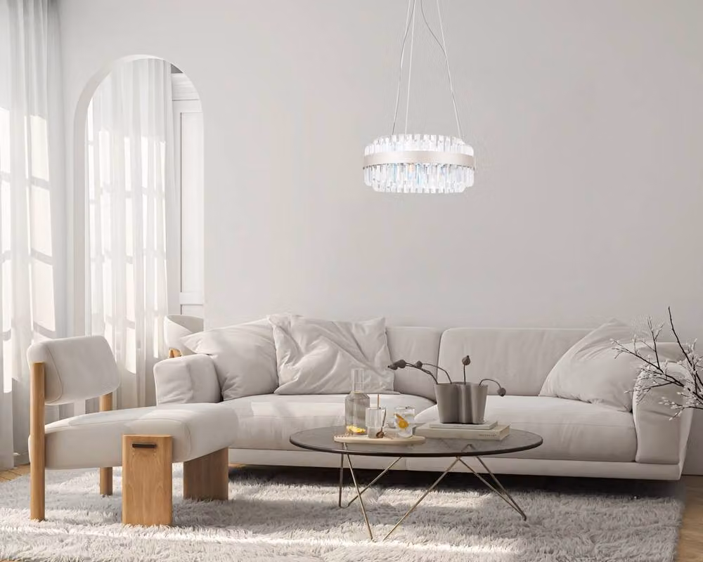 Netlighting Horna Pendant Ceiling Light in Beige with Crystal and Metal, Warm White LED – 2