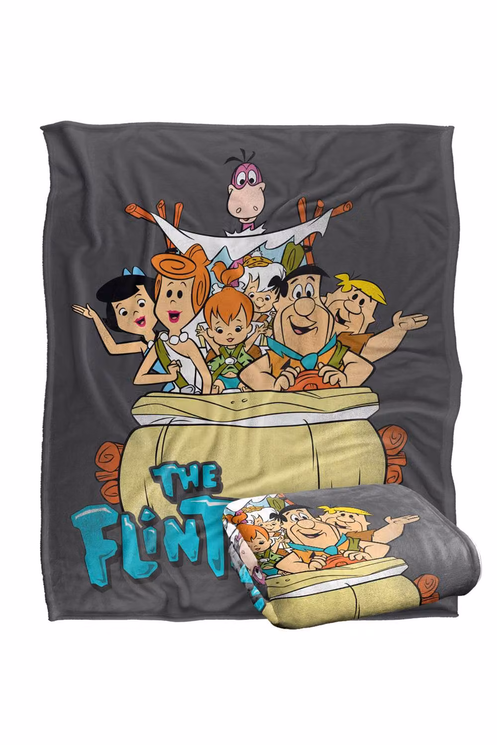 Warner Bros. The Flintstones Logo Super Soft Fluffy Polyester Throw Blanket for Adults, Multicolour and Grey, Extra Large – 2