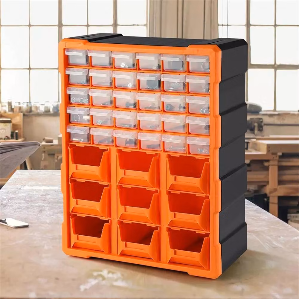 Pawnora DIY Storage Organiser Small Parts Craft Box Cabinet with 39 Drawers in Orange and Transparent – 4