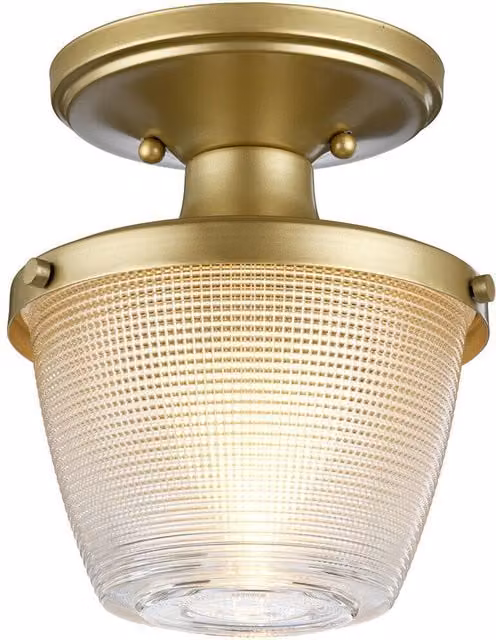 Loops IP44 Flush Ceiling Light in Natural Brass with Transparent Glass and E27 LED Bulb Compatibility
