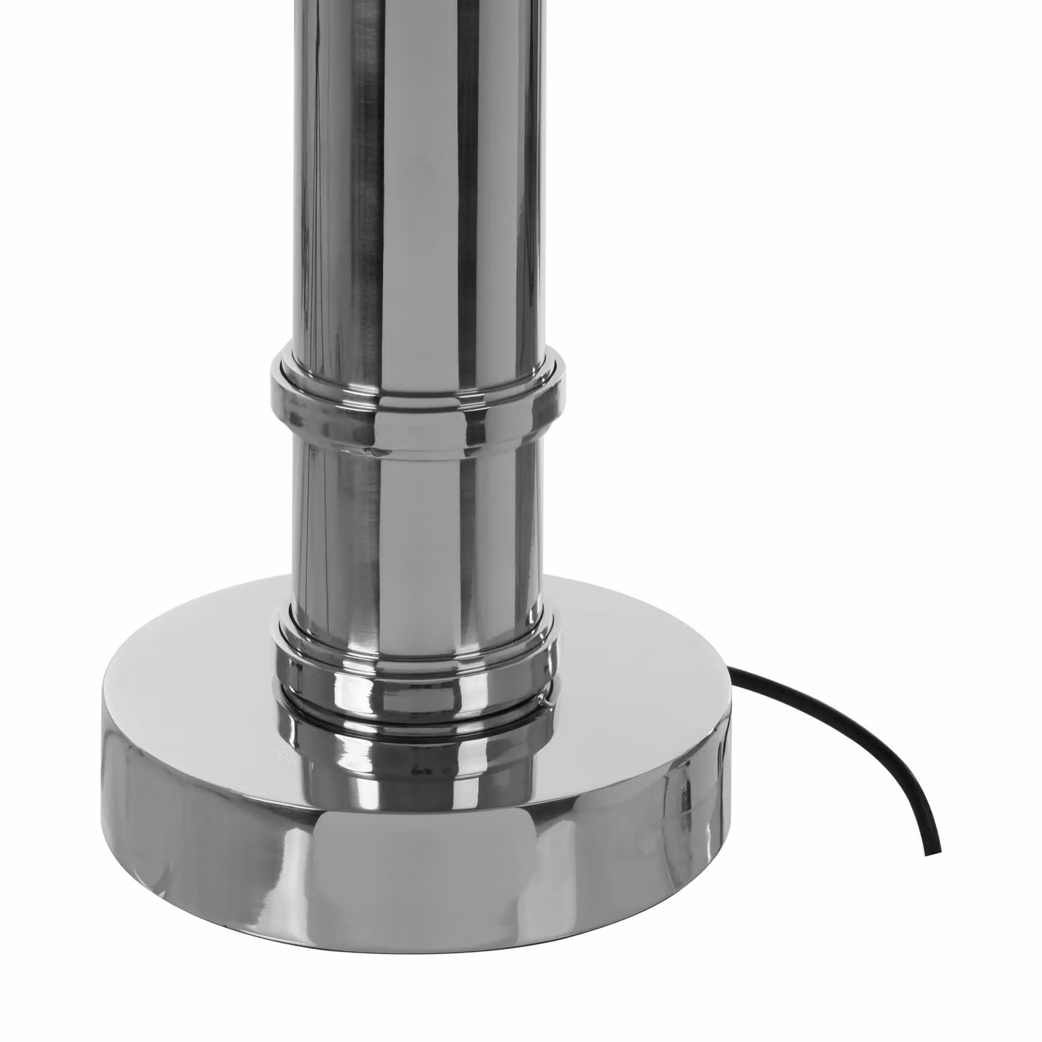 Fifty Five South Orsina Table Lamp with Wide Tubular Stainless Steel Base and Grey Fabric Tapered Shade in Silver – 2