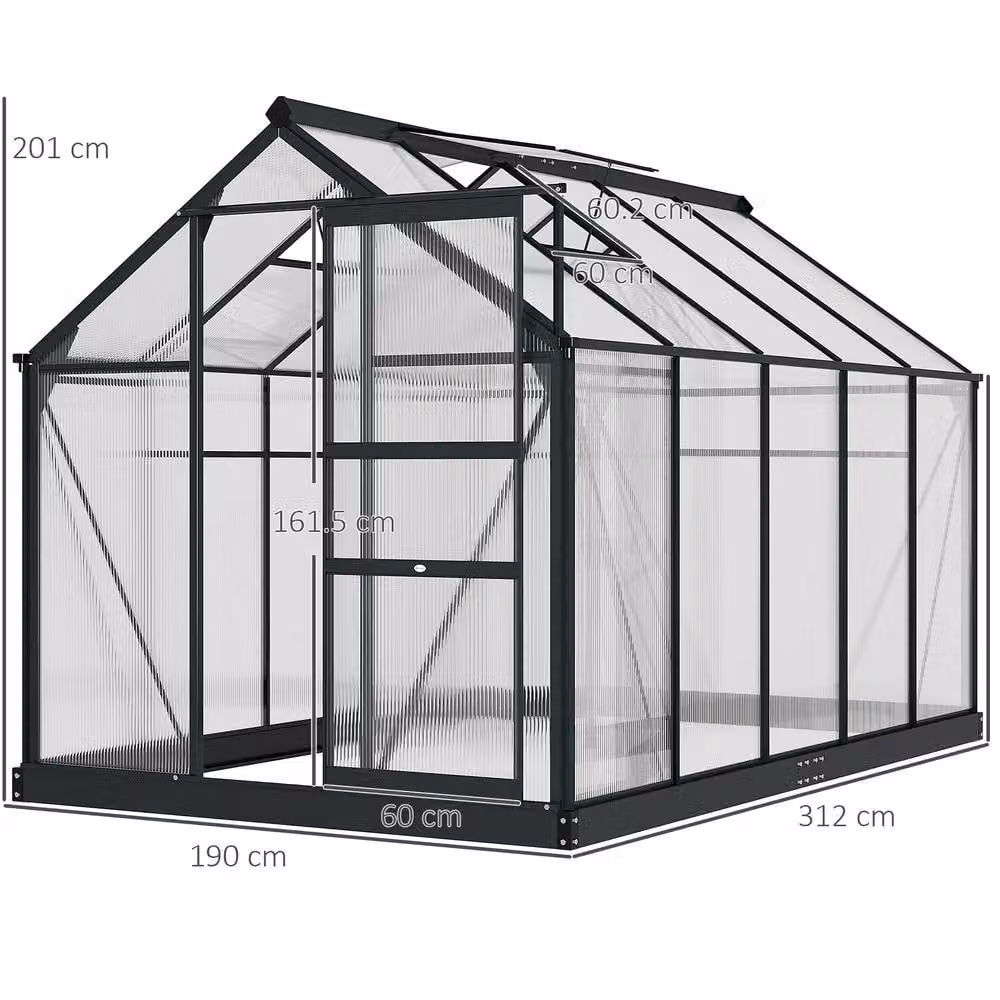 STILVORA Grey Walk-In Greenhouse with Sliding Door and Polycarbonate Windows, W/D/H: 182.88 x 190.0 x 201.0 cm – 2