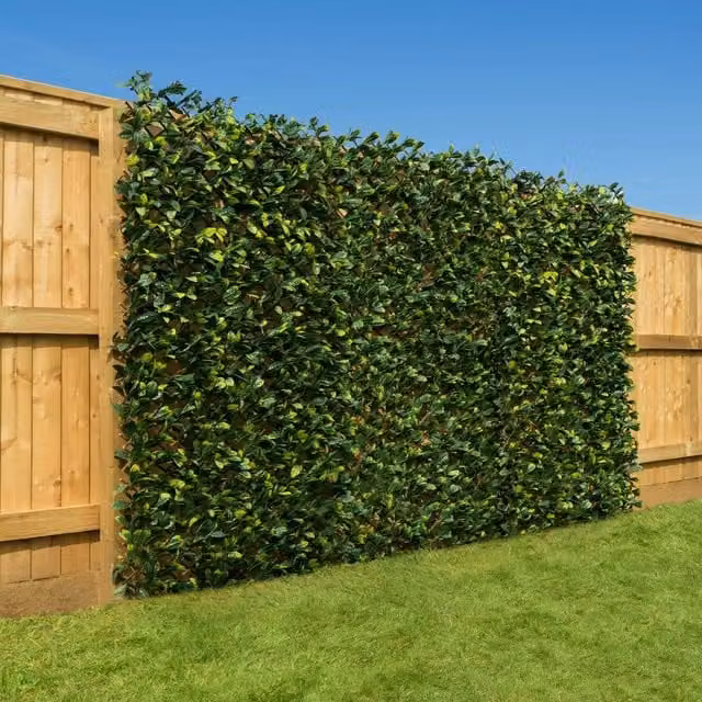 Christow Expandable Artificial Laurel Leaf Trellis Privacy Fence, Green, W: 200 cm, H: 100 cm – 1