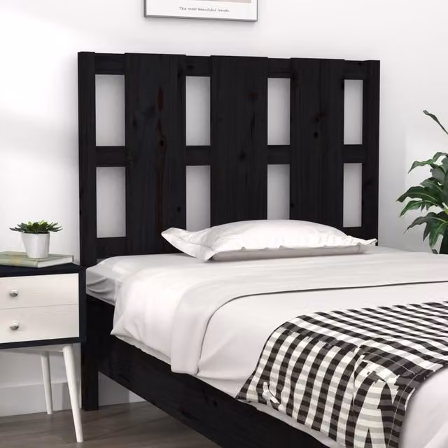 Berkfield Home Black Solid Wood Pine Bed Headboard, W: 95.5 cm, D: 4 cm, H: 100 cm – 1