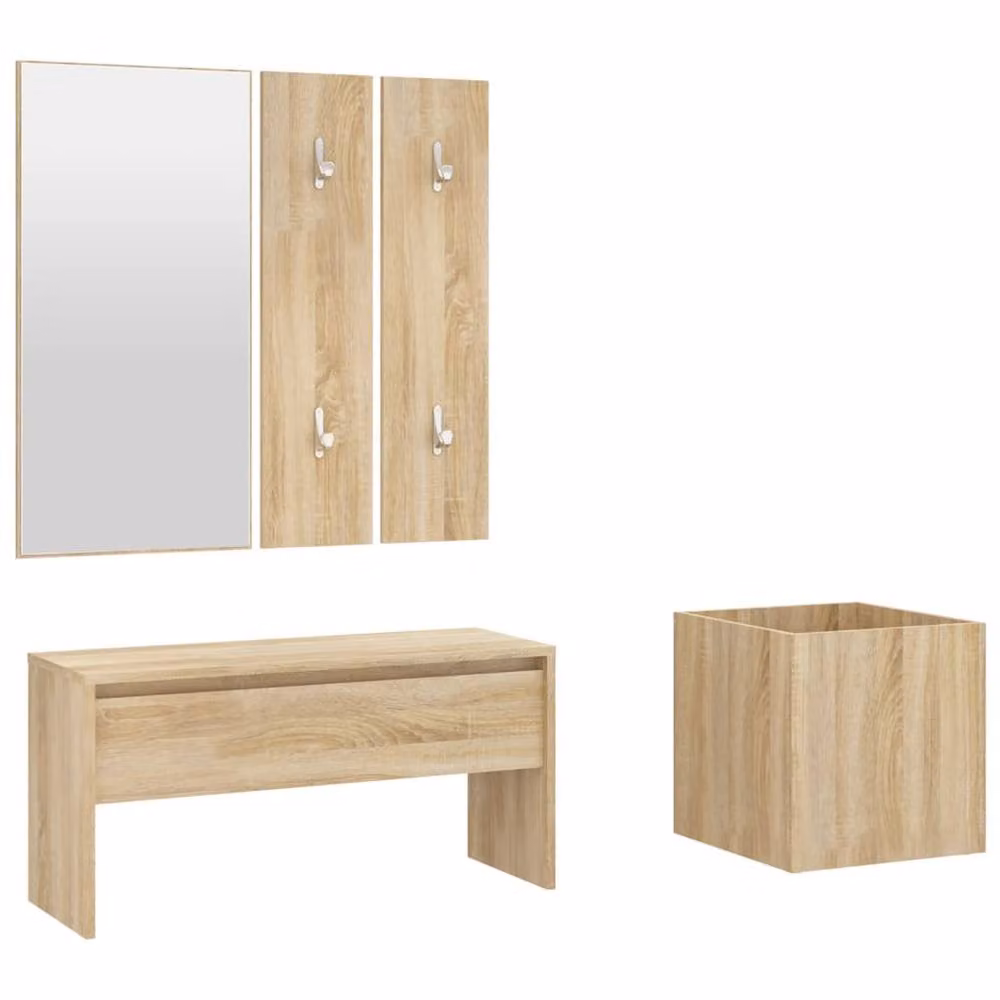 Berkfield Home Sonoma Oak Hallway Furniture Set in Beige with Bench, Mirror and Wall Rack – 2