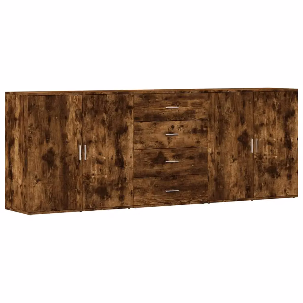 Berkfield Home Set of 3 Modern Smoked Oak Sideboards in Brown – 2