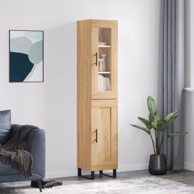 Berkfield Home Sonoma Oak Highboard in Brown, W/D/H: 34.5 x 34 x 180 cm
