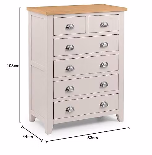 Julian Bowen Richmond 6 Drawer Chest in Grey and Oak, H 108 x W 83 x D 40 cm – 2