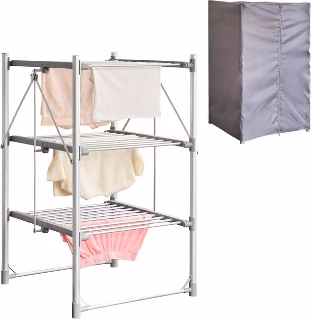Cooks Professional Zennox 3 Tier Heated Clothes Airer with Cover, Silver, W/D/H: 110.0 x 66.0 x 68.5 cm – 1
