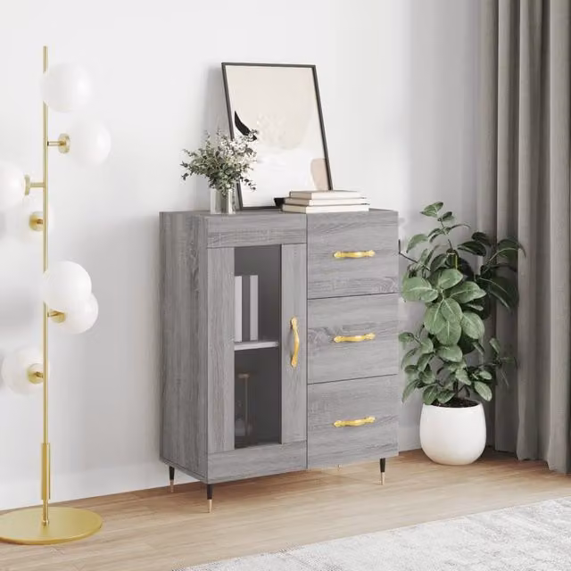 Berkfield Home Grey Sonoma Sideboard, W: 69.5 cm, D: 34 cm, H: 90 cm