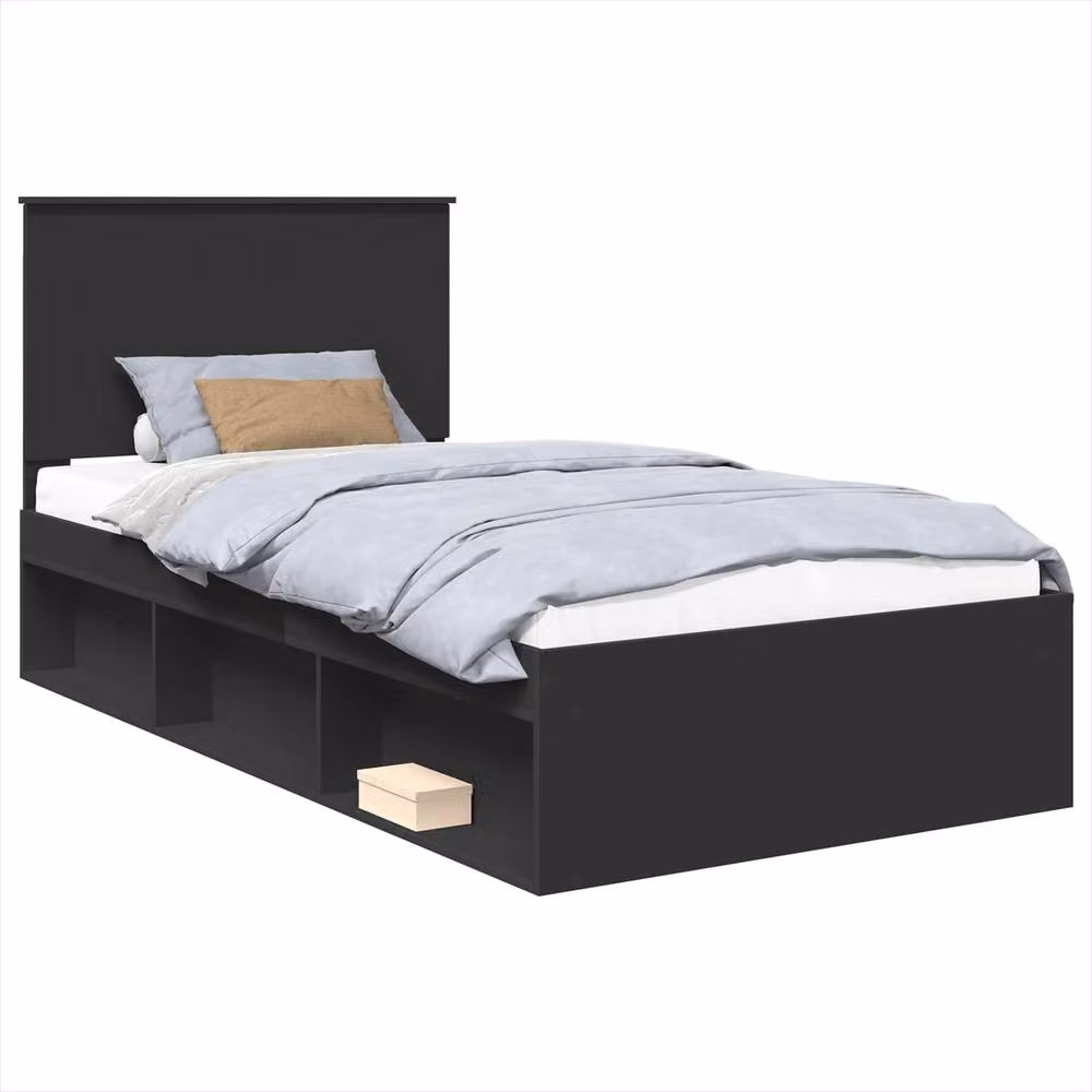 Berkfield Home Modern Bed Frame with Headboard in Black Solid Pine Wood, W/D/H: 100 x 200 cm – 2