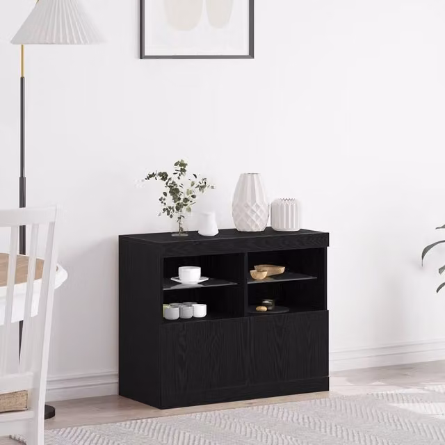 Berkfield Home Modern Black Oak Sideboard with Integrated LED Lights W/D/H: 81 x 37 x 67 cm