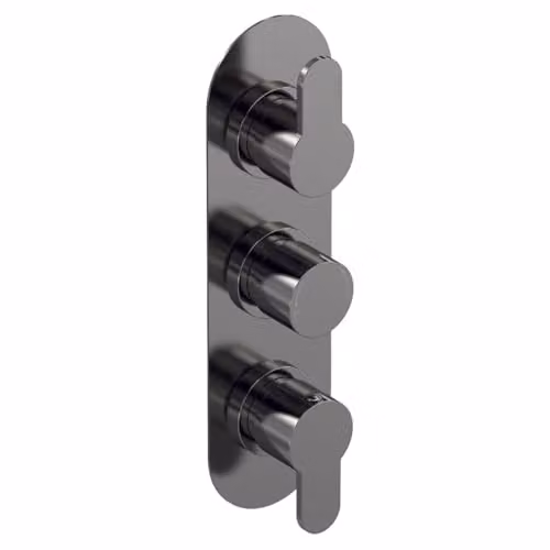nuie Arvan Modern Round Concealed Triple Thermostatic Shower Valve with Diverter, Brushed Pewter