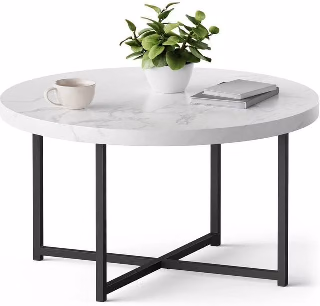 Havendro Round Marble Effect Coffee Table in White