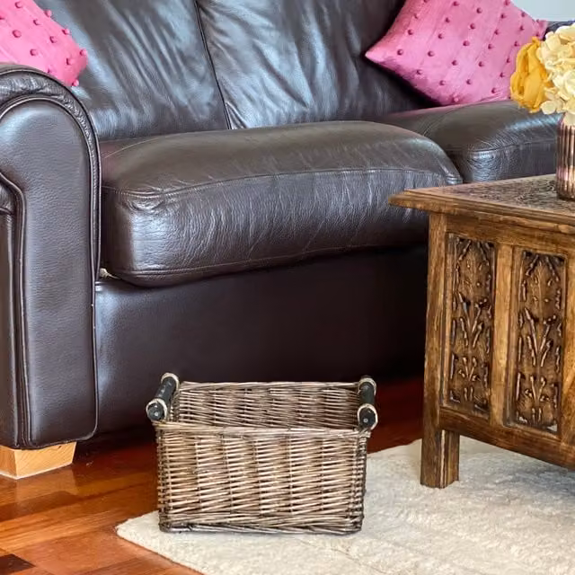 Topfurnishing Wicker Kitchen Log Fireplace Storage Basket with Handle, Brown, Diameter: 25 cm