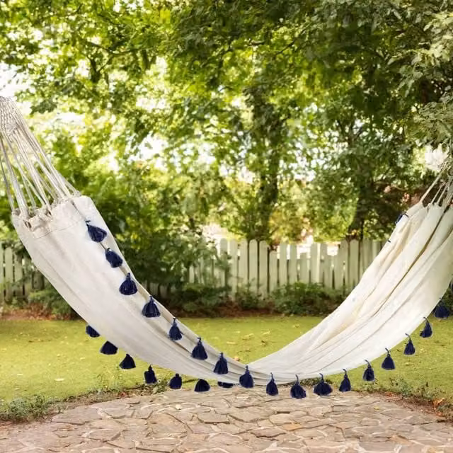 Wyld and Coco Beige Cotton Hammock with Pom-Pom Trim – 1