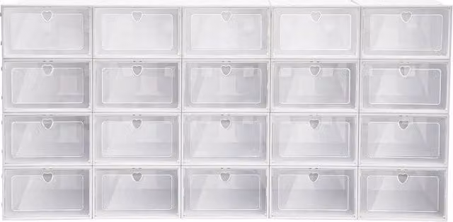 FORGEVIO 20 Pack Stackable Clear Plastic Shoe Storage Boxes in White