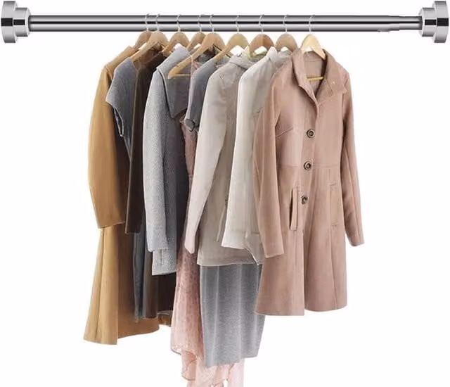 Kelvenix Telescopic Hanging Clothes Rail in Silver, Adjustable from 100 cm to 150 cm